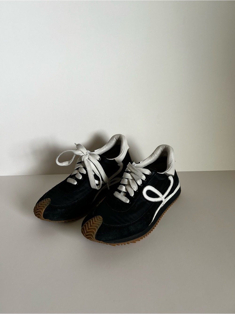 Loewe Black and White Women’s Low-Top Sneakers with Gum Sole